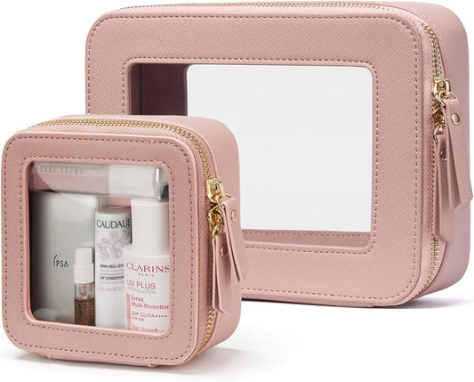 Popvibe Clear Makeup Case Toiletry Bag Travel Medium Clear Cosmetic Bag with Zipper, Make Up Bag Organizer Traveling TSA Approved Transparent Bag Car for Essentials, Mini & Medium, Mauve by POPVIBE