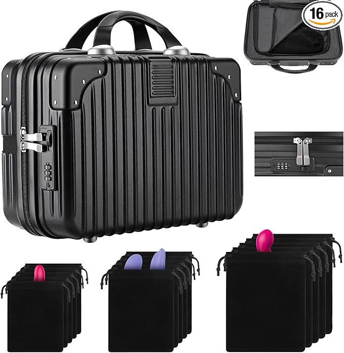 Adult Toy Storage Organizer Case with Lock, 16PCS Private Storage Box Set Includes 15 Pcs 3-Size Velvet Storage Bags, Portable Discreet Adult Toy Organizer for Home, Travel and Personal Use, Black by Unknown
