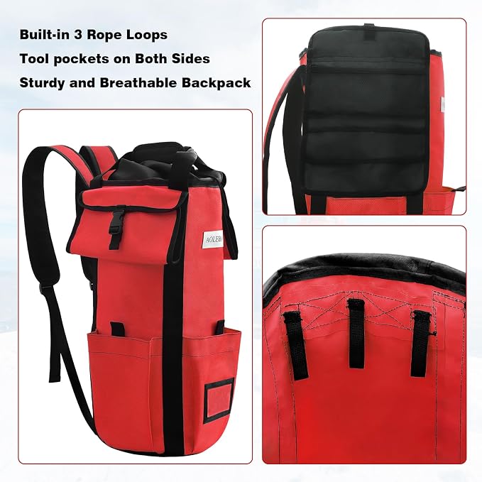 AOLEBA Arborist Rope Storage Bag Tree Climbing Rock Rope Bucket Backpack Rope Storage Bag Large Capacity 1680D Thicken Nylon Material with Hand Straps, Side Pockets - Image 4