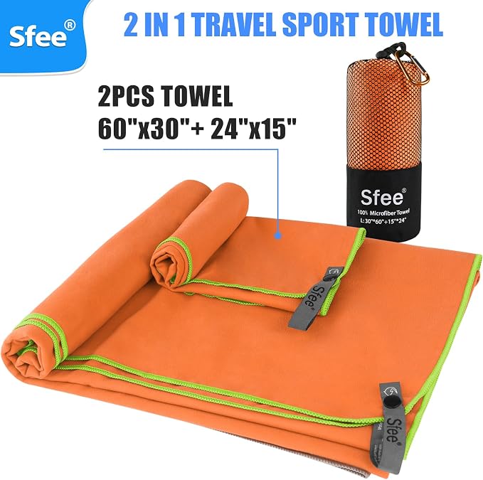 Sfee 2 Pack Microfiber Travel Towel, Quick Dry Camping Towel Large Beach Towel Super Absorbent Compact Lightweight Sports Gym Towels for Beach, Gym, Hiking, Pool, Backpacking, Bath, Yoga - Image 3