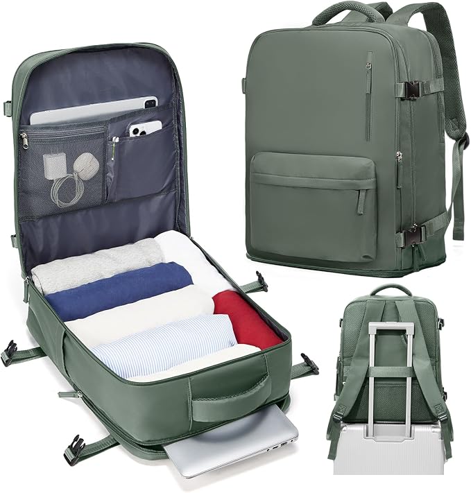 Carry on Travel Backpack for Women Men Large Hiking Laptop College Backpacks Personal Item Bag Waterproof Lightweight Backpack Flight Approved Mochilas de Viaje for Weekender Business,Army Green by Unknown