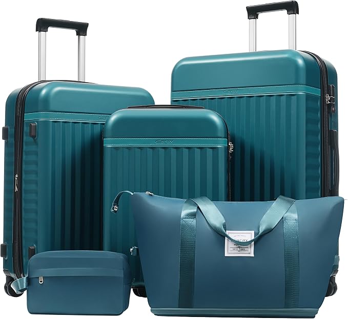 Merax Luggage Sets, Durable Hardshell 3 Piece Suitcase with Bags | Lightweight Carry on Luggage with Double Spinner Wheels and TSA Lock,20+24+28 inches,Dark Green by Merax