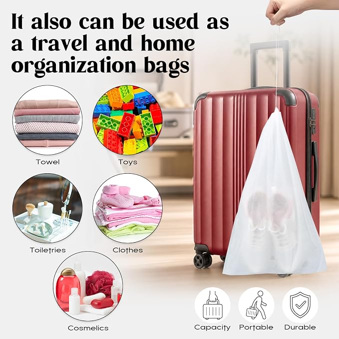 Shappy 100 Pcs White Travel Shoe Bags Non Woven Packing Drawstring Sacks Clear Window Large Storage Pouch Organizer for Men Women - Image 6