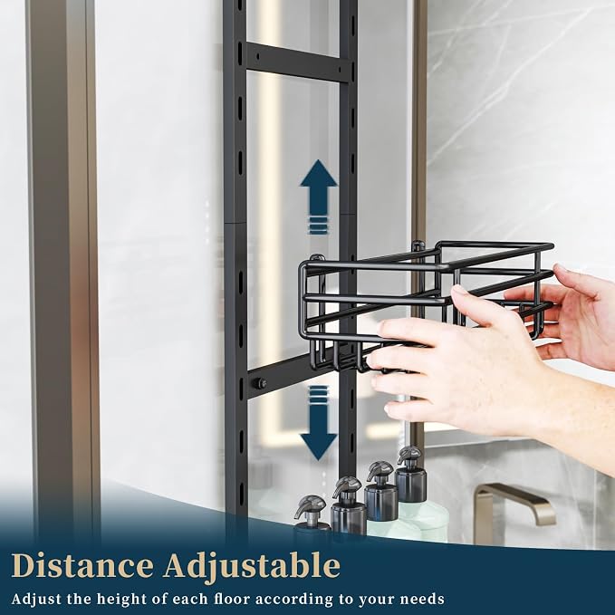 Consumest Over The Door Shower Caddy - 5 Tier Adjustable Shower Organizer Hanging with 2 Toothbrush Holders & 4 Hooks, Rustproof Organizer Shelf, Storage Rack for Bathroom, Black - Image 2