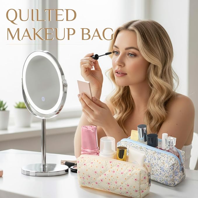 Paterr 10 Pcs Quilted Makeup Bag Bulk Cotton Floral Cosmetic Bag Women Girls Bridesmaid Gifts Cute Makeup Pouch Coquette Aesthetic Travel Toiletry Organizer(Rustic Floral,7.48 x 2.36 x 3.15 Inches) - Image 5