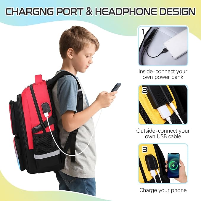 Gamer Backpack for Boys , 3PCS Boys Backpack with Lunch Box & Pencil Pouch, Waterproof School Bags for Boy Kids Children Teens, Elementary Middle School, Kids Book Bag Casual Daypack (Yellow Blue) - Image 6