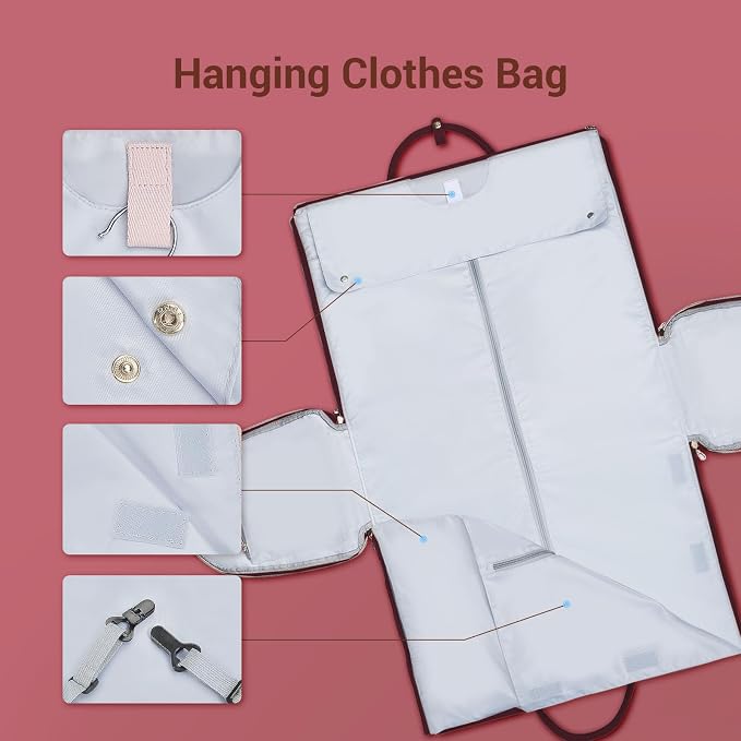 Garment Bags for Travel, Convertible Suit Travel Bag for Women, Stylish Carry On Garment Bag with Toiletry Pocket, Shoulder Strap and Shoes Compartment, 2 in 1 Foldable PU Leather Duffle Bag, Sangria - Image 7