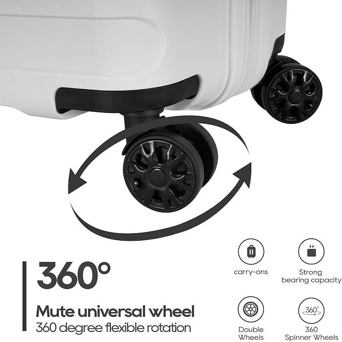 GinzaTravel PP material 3-piece expandable luggage sets with Spinner Wheels， Suitcase with TSA Lock，Large Luggage for Family Travel carry on 20/24/28，White color - Image 7