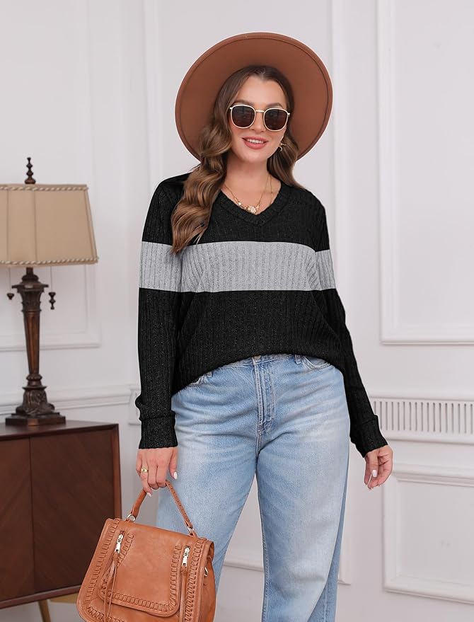 Sampeel V Neck Long Sleeve Shirts for Women Casual Fall Tops Lightweight Tunic Sweaters Fashion Clothes Loose Fit 2025