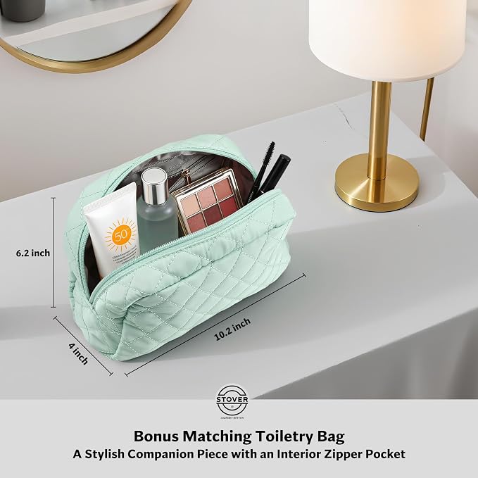STOVER Women’s Convertible Garment Duffel Bag for Travel – 2-in-1 Carry-On Weekender/Overnight Tote - Wrinkle-Free Dresses, Suits & Clothes + Shoe Compartment & Bonus Toiletry Bag (Coastal Mint) - Image 6