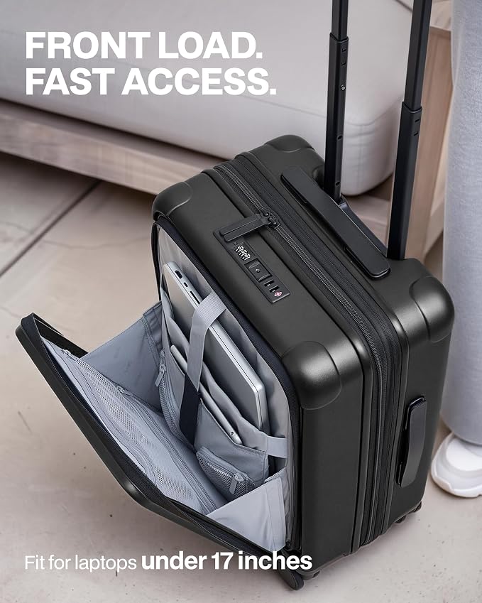 Coolife Carry On Luggage Suitcase : 22x14x9 Airline Approved Travel Luggage with Spinner Wheels, Front Pocket Expandable Hardshell Suitcases with TSA Lock Black - Image 2