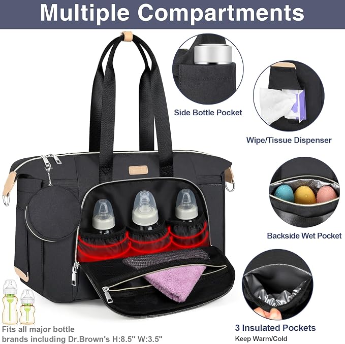 ITIEZY Diaper Bag Tote for Baby - Large Mommy Bag with Portable Changing Pad Pacifier Case, Hospital Bags Travel Baby Bag - Image 4