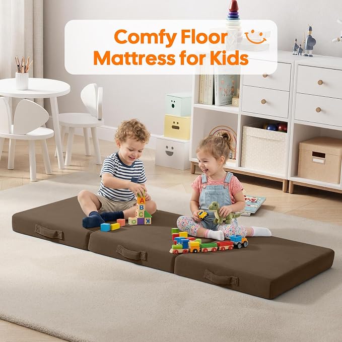 MeMoreCool Foldable Floor Mattress for Kids Trifold, 57x22 Inch Coffee | Trifold futon floor mattress for playroom, reading nook and travel, washable - Image 6