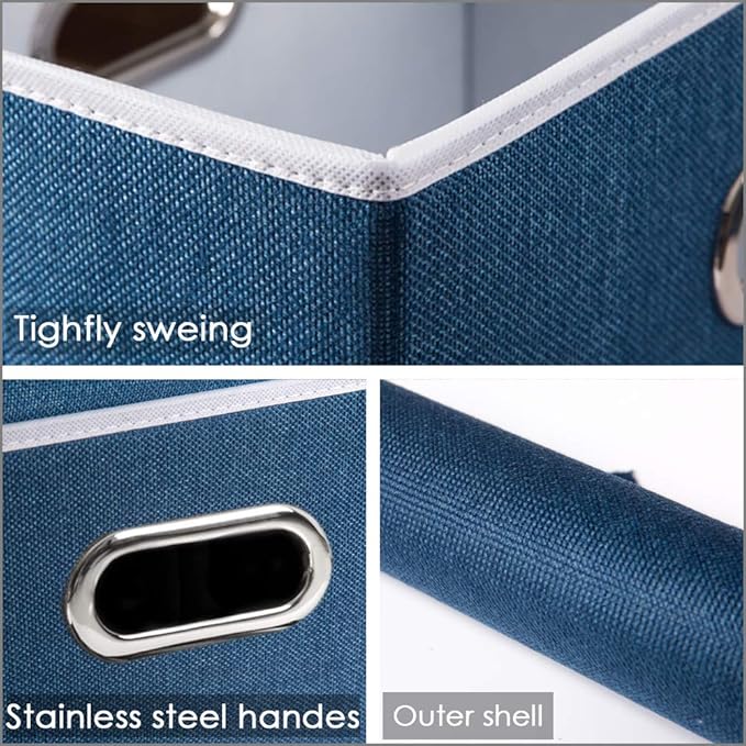 PRANDOM Foldable Storage Bin with Lid [5-Pack] Linen Fabric Decorative Storage Box Organizer Container Basket Cube with Handles Divider for Closet Office Living Room Royal Blue(14.9x9.8x9.8) - Image 4