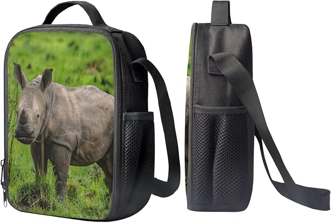 Kids Novelty Animal Backpack and Lunch Box for Boys Girls Student Lightweight 17 Inch School Rhinoceros Backpack with Lunch Bag Pencil Case Kids Comfy Padded Black Large Bookbag - Image 4
