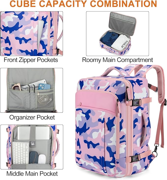 Lumesner 40L Expandable Carry On Travel Backpack with 4 Packing Cubes | Flight Approved, Fits 17 inch Laptop, Water-resistant, Suitcase Backpack, Business Weekender Luggage, Gift for Men & Women - Image 5