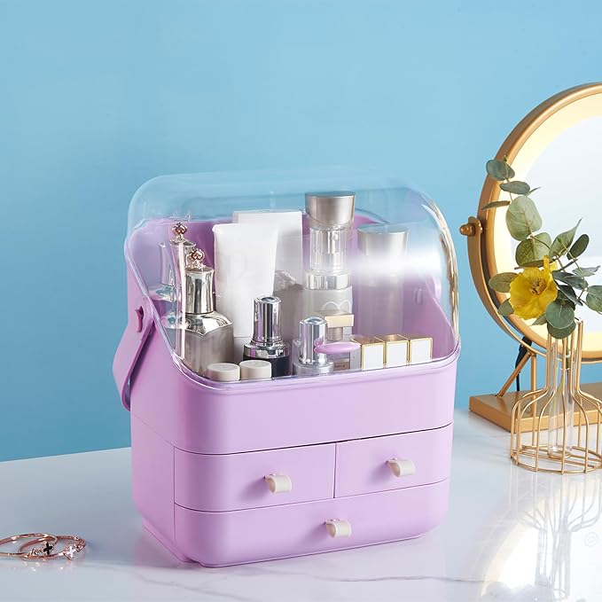 Large Makeup Organizer w Drawers Beauty Organizer Makeup Box Holder Vanity Organization Desk Countertop MakeUp Organizers Bathroom Counter Organizer Skincare Cosmetic Case Stand Dustproof Lid Gift - Image 5
