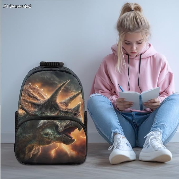 Triceratops Dinosaur Boys Bookbag With Lunch Box 1St Grade Backpack Boys Kindergarten with Pencil Pouch Bulk Water Bottle with Sleeve Traveling School Supplies 17 inch Lightweight - Image 2