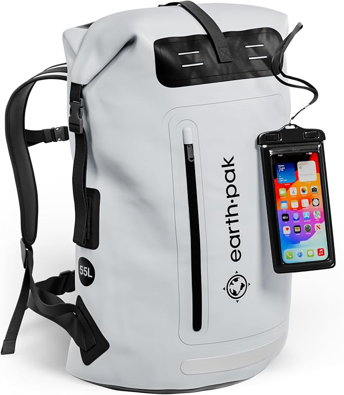 Earth Pak Waterproof Backpack - Heavy Duty Hiking Backpack - Roll-Top Closure Bag - Cushioned Dry Bag Waterproof Phone Case by earthpak