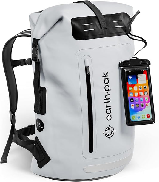 Earth Pak Waterproof Backpack - Heavy Duty Hiking Backpack - Roll-Top Closure Bag - Cushioned Dry Bag Waterproof Phone Case by earthpak