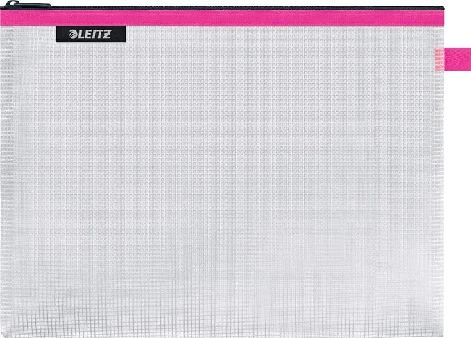Leitz Wow Travel Pouch, Water Resistant, Translucent, Ideal for Visible Storage and Organisation, Large (A4) - Pink by Leitz