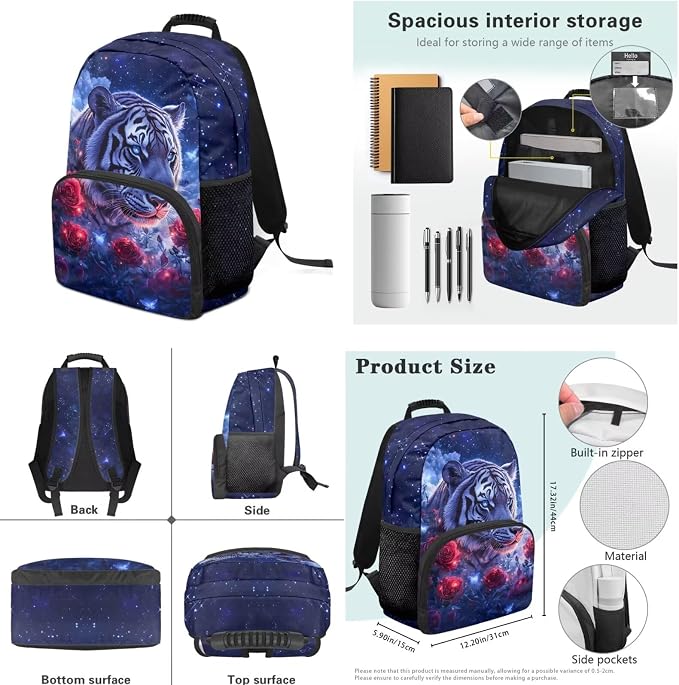 Sacred Tiger Bookbag and Lunch Box Set for Boys Ages 5-11 School Bag Primary Kindergarten Middle Lightweight Kids Backpack Pencil Case Portable Water Bottle Holder 4Pcs Set 17 inch - Image 7