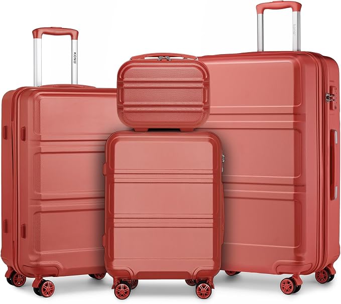 Kono 4 Piece Luggage Sets Expandable(only 28") with Spinner Wheels TSA Lock Lightweight PC+ABS Hardside Travel Rolling Suitcases 20in 24in 28in Carry on and 12in Mini Cosmetic Case Coral Pink | Lightweight PC+ABS Hardside Travel Rolling Suitcases 20in ... by Kono