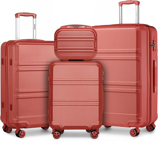 Kono 4 Piece Luggage Sets Expandable(only 28") with Spinner Wheels TSA Lock Lightweight PC+ABS Hardside Travel Rolling Suitcases 20in 24in 28in Carry on and 12in Mini Cosmetic Case Coral Pink | Lightweight PC+ABS Hardside Travel Rolling Suitcases 20in ... by Kono