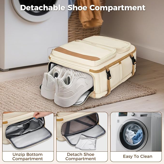 Taygeer Frontier Airlines Personal Item Bag, 18x14x8 inches Travel Bag | TSA Approved Underseat Backpack 40L for Women Weekender Fits Allegiant & JetBlue, Carry on Backpack with Shoe Pouch, Beige - Image 5