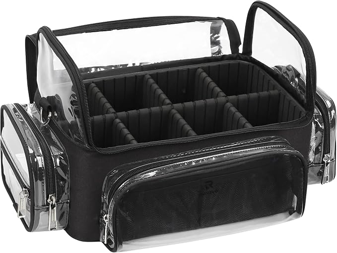 TANTO Makeup Brush Case, Clear Extra Large Cosmetic Organizer Holder Professional Makeup Artist Train Case with Adjustable Dividers&Strap Portable Makeup Brush Holder (02A-Black（XX Large）) by TANTO