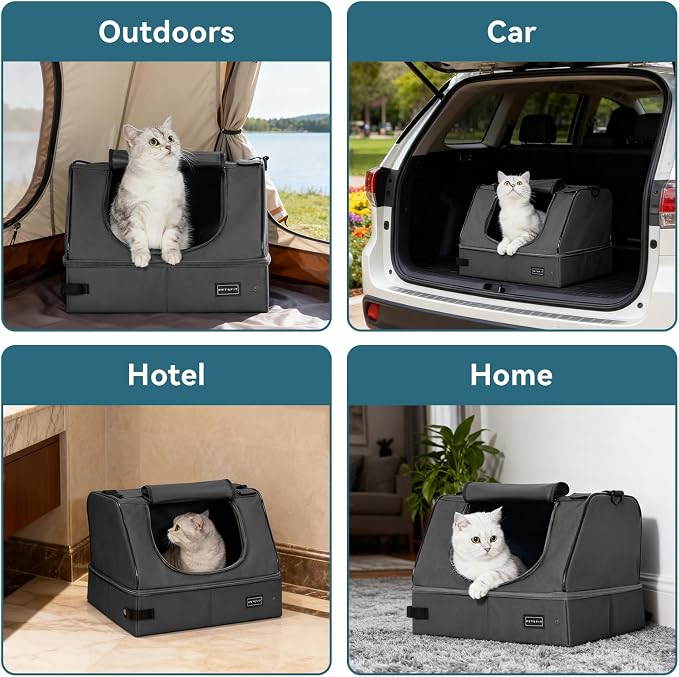 PETSFIT Portable Travel Cat Litter Box with Lid – Collapsible, Leak-Proof & Washable 2-Layer Liner, Sturdy Support Frame, for Hotel/Car/Camping, Cat Travel Essentials for Kitty/Medium Cats Grey - Image 6