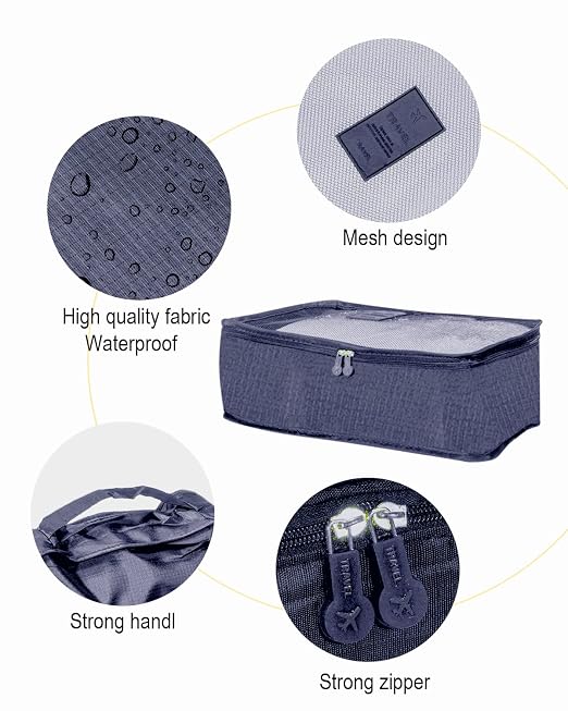 8-in-1 Suitcase Organiser Set for Travel, Clothes Bags, Packing Cubes, Luggage Organisers for Clothes, Shoes, Underwear, Cosmetics, Dark Blue - Image 4