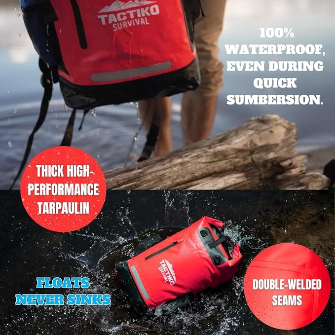 Tactiko Survival 35L Heavy-Duty 100% Waterproof Backpack | Roll Top Dry Bag - Image 4