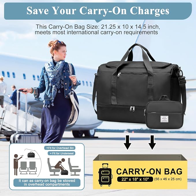 Extra Large Travel Duffel Bag, Carry-On Weekender Bags for Women Travel | Overnight Weekend Bag with Shoes Compartment for Travel Business Trips Sport Hospital, Toiletry Bag Included - Image 2