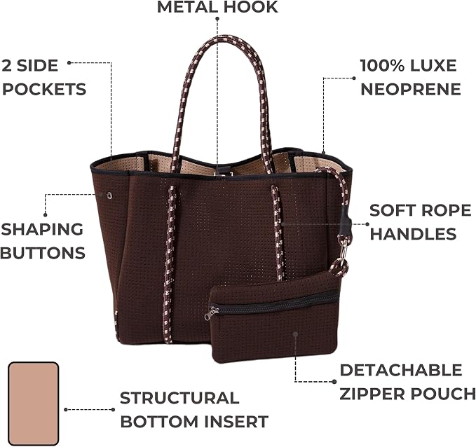 POPUPS Large Neoprene Tote Bag for Women - Everyday Designer Handbag for Travel Work and Beach with Pockets and Zipper Pouch - Image 6