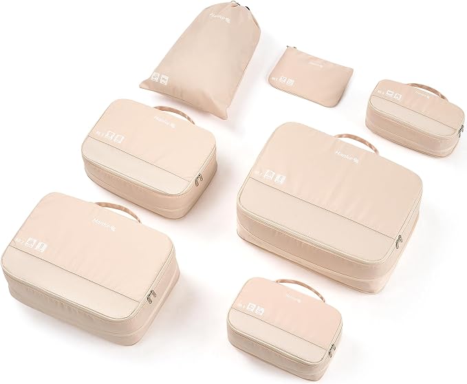 Hanke 7 Piece Expandable Compression Packing Cubes, Premium Travel Packing Organizers for Suitcases/Carry On, Luggage Organizer Bags with Breathable Mesh & Label by Hanke