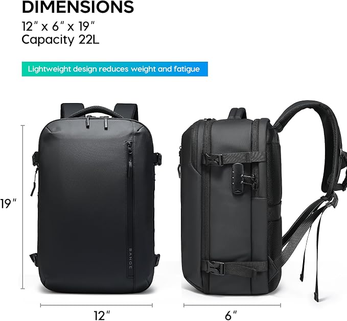 BANGE Travel Backpack with 15.6 Inch Laptop Compartment & TSA Lock for Men and Women, Water-Resistant Large Carry-On, Flight Approved,Black - Image 4