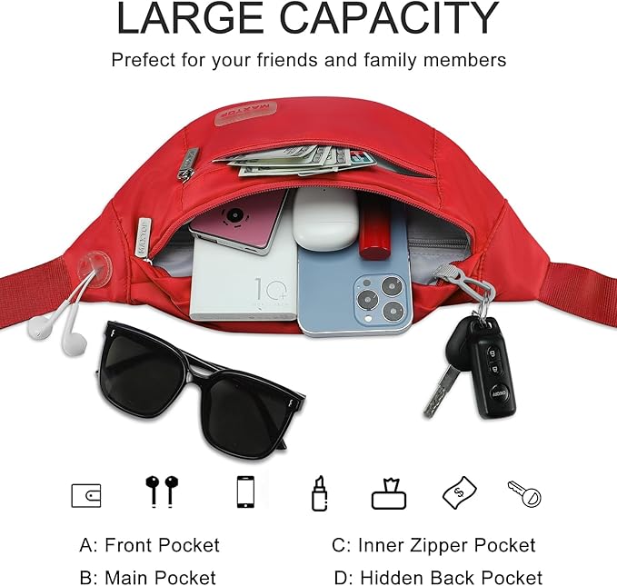 MAXTOP Large Crossbody Fanny Pack with 4-Zipper Pockets,Gifts for Enjoy Sports Festival Workout Traveling Running Casual Hands-Free Wallets Waist Pack Phone Bag Carrying All Phones