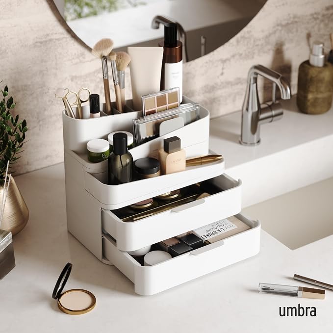 Umbra Glam Cosmetic Organizer, Versatile Storage Container With Removable Insert for Bathroom, Office and More, Large, White - Image 2