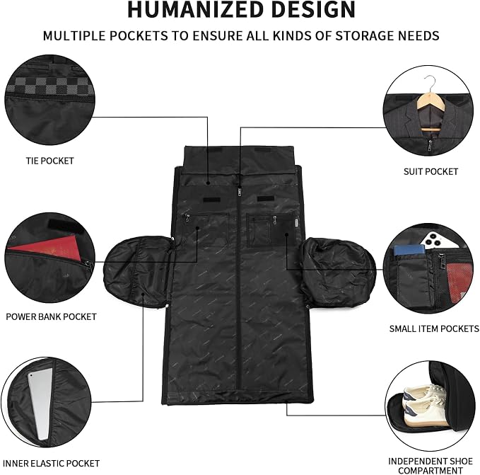 seyfocnia Convertible Carry on Garment Bag for Women, Garment Bags for Travel with Shoe Pouch 2 in 1 Hanging Suitcase Suit Bag for Women Travel Duffle Bag Garment Bag - Image 3
