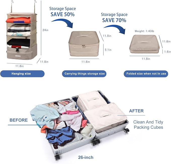 TABITORA Portable Hanging Travel Shelves Bag Packing Cube Organizer Suitcase Storage Large Capacity - Image 3