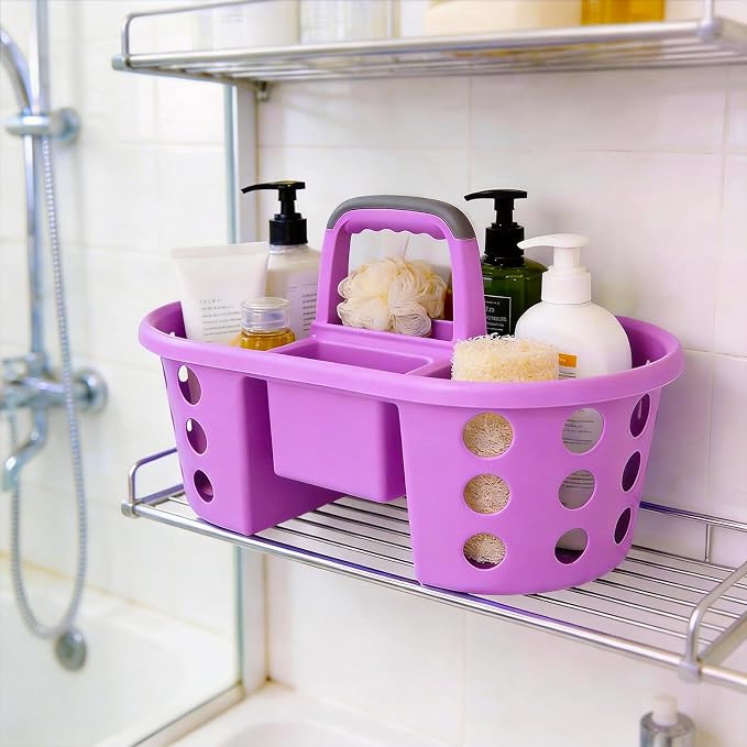 SIMPLYKLEEN Large Shower Caddy Portable 2PC - Made in USA Plastic Jumbo Size Dorm Storage Candy Tote with Handle Shower Organizer for Bathroom, Pantry, Kitchen, College Dorm, Purple - Image 5