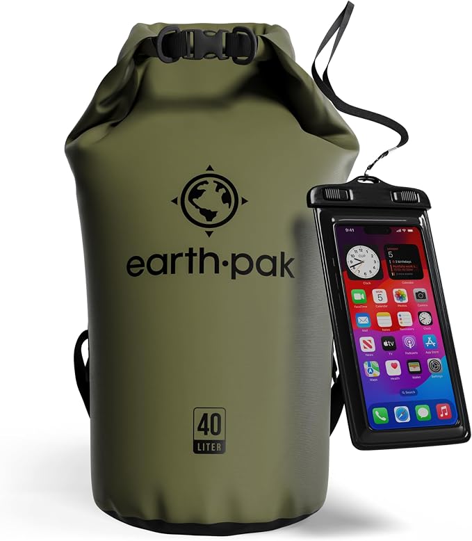 Earth Pak Waterproof Dry Bag - Roll Top Waterproof Backpack Sack Keeps Gear Dry for Kayak with Waterproof Phone Case by earthpak