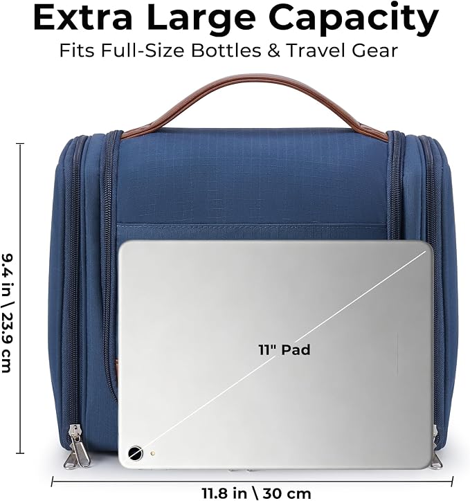 Ralnitote Large Hanging Toiletry Bag for Men, Travel Bathroom Bag with Hook, Hygiene Bag Organizer for Shower, Shaving & Grooming Essentials, Navy - Image 2
