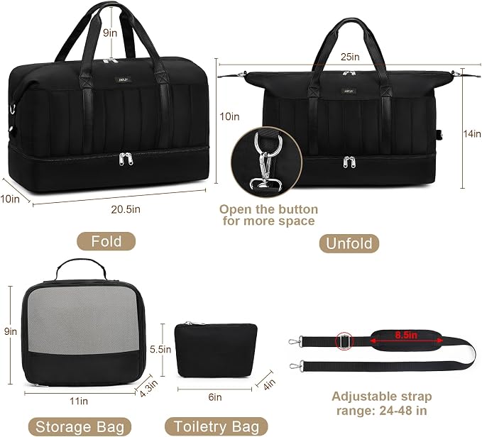 IBFUN Weekender Bags for Women, Travel Duffle Bag with Shoe Compartment Carry on Weekender Overnight Duffel for Weekend Travel Business Trip 3PCS - Image 7
