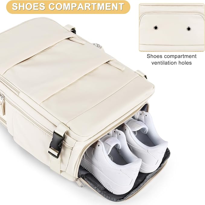 Beige Large Travel Backpack For Women Men Airline Approved Personal Item Backpack For Airlines Carry On Backpack Flight Approved Waterproof Backpack For Traveling On Airplane Weekender Travel Bag - Image 5