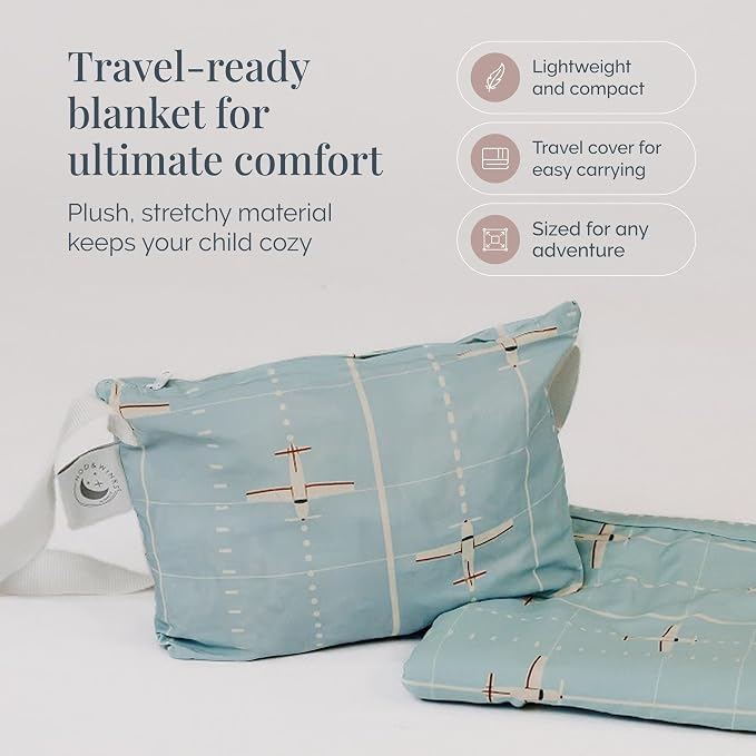 Beddy's�s Sky Blue Airplane Travel Blanket with Shoulder Bag for Kids | Soft Stretchy Kids Blanket, 37 x 50 Inches, Machine Washable, Matching Zippered Carrying Bag with Adjustable Shoulder Strap - Image 2