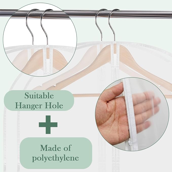 Amylove 40 Pcs 24 x 40 Inch Garment Bags Bulk Hanging Clothes Storage Covers for Closet Organization Dustproof Long Dress Bag Set for Wedding Dresses Gowns Coats Travel Suit (Translucent) - Image 3