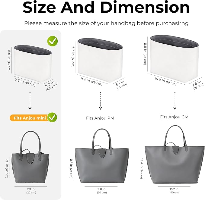 Tote Bag Organizer Insert for Anjou Mini Handbag,Custom Fit Inside Premium Lightweight Water Resistant Purse Insert with Zipper(Slate Gray) - Image 2