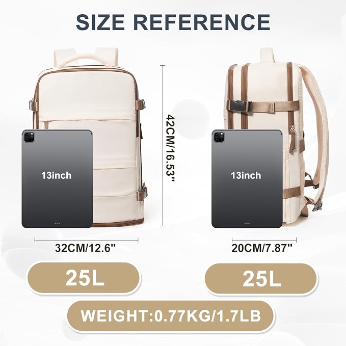 coowoz Travel Backpack For Women Men,Carry On Backpack,Hiking Backpack Outdoor Sports Rucksack Casual Daypack travel essentials(Beige Brown) - Image 4